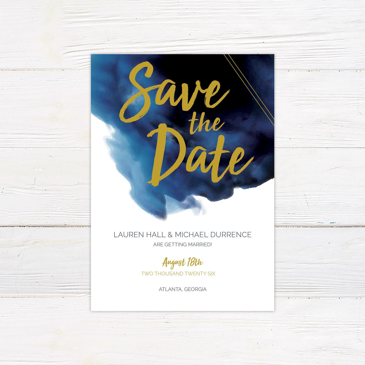 Bold Blue Watercolor Save The Date - goprintplus