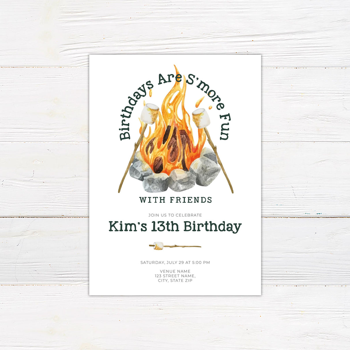 Bonfire and Smore's Invitation