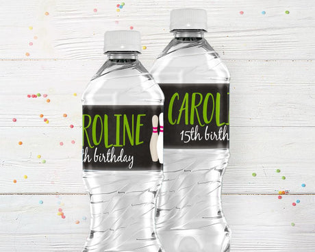 Bowling Birthday Water Bottle Labels - goprintplus