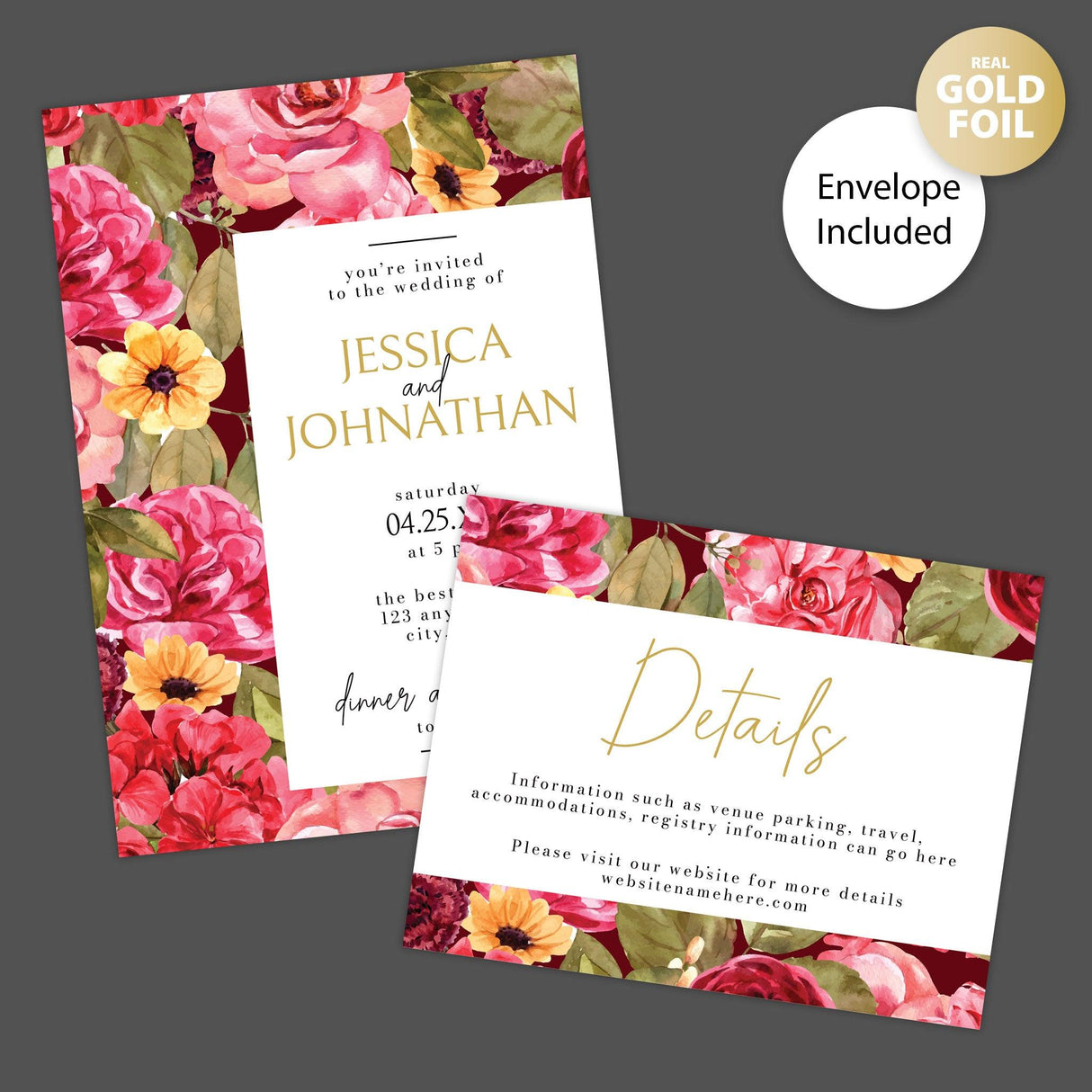 Bright Pink Floral Foil Invitation - goprintplus