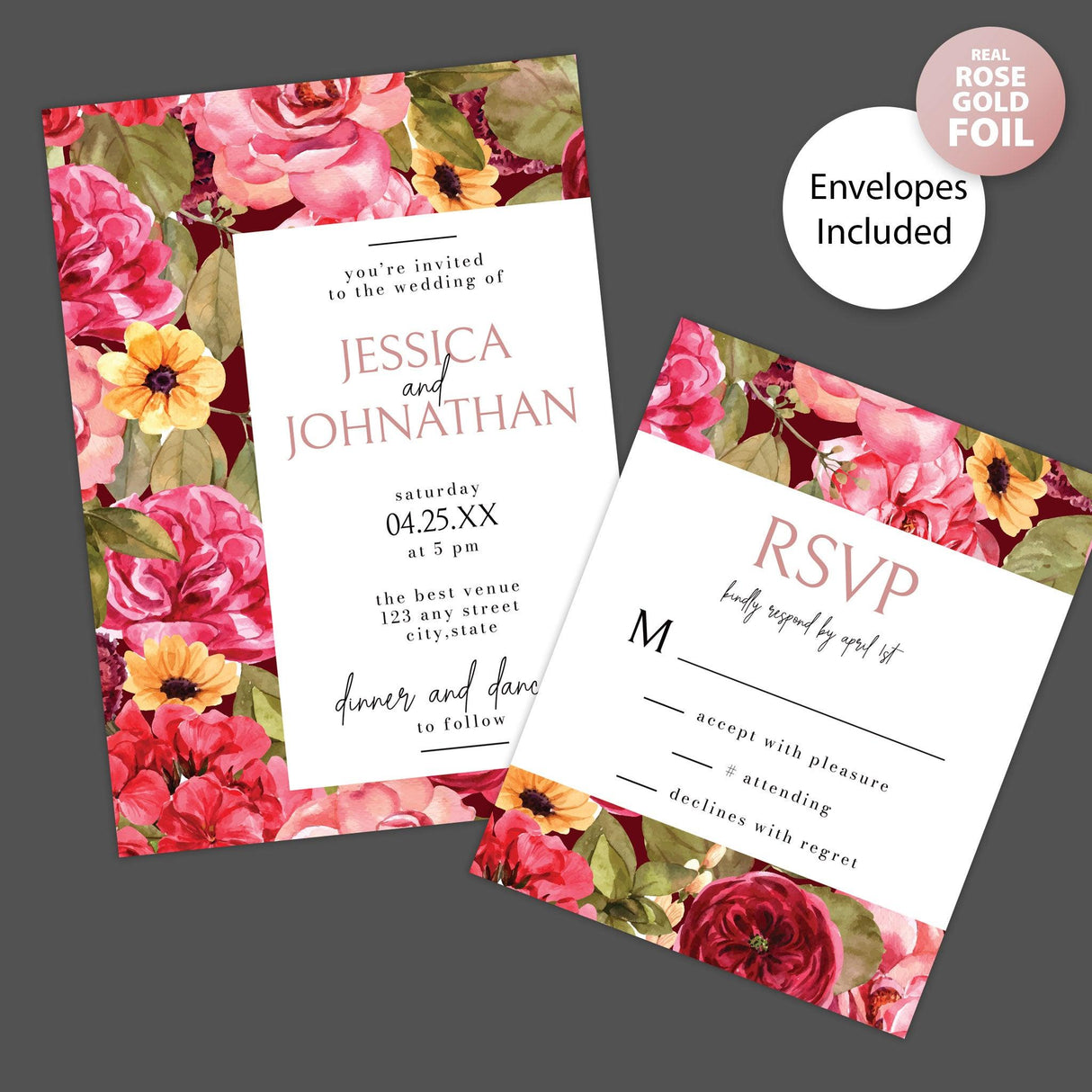 Bright Pink Floral Foil Invitation - goprintplus