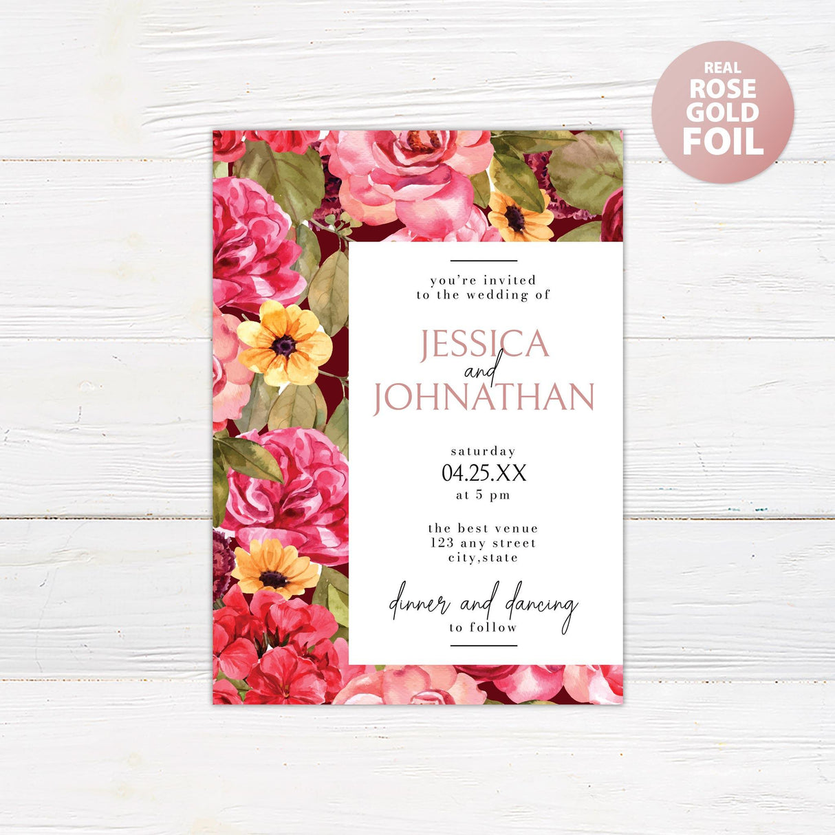 Bright Pink Floral Foil Invitation - goprintplus