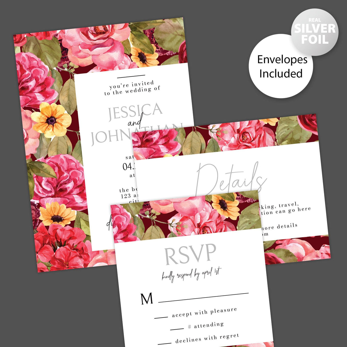 Bright Pink Floral Foil Invitation - goprintplus