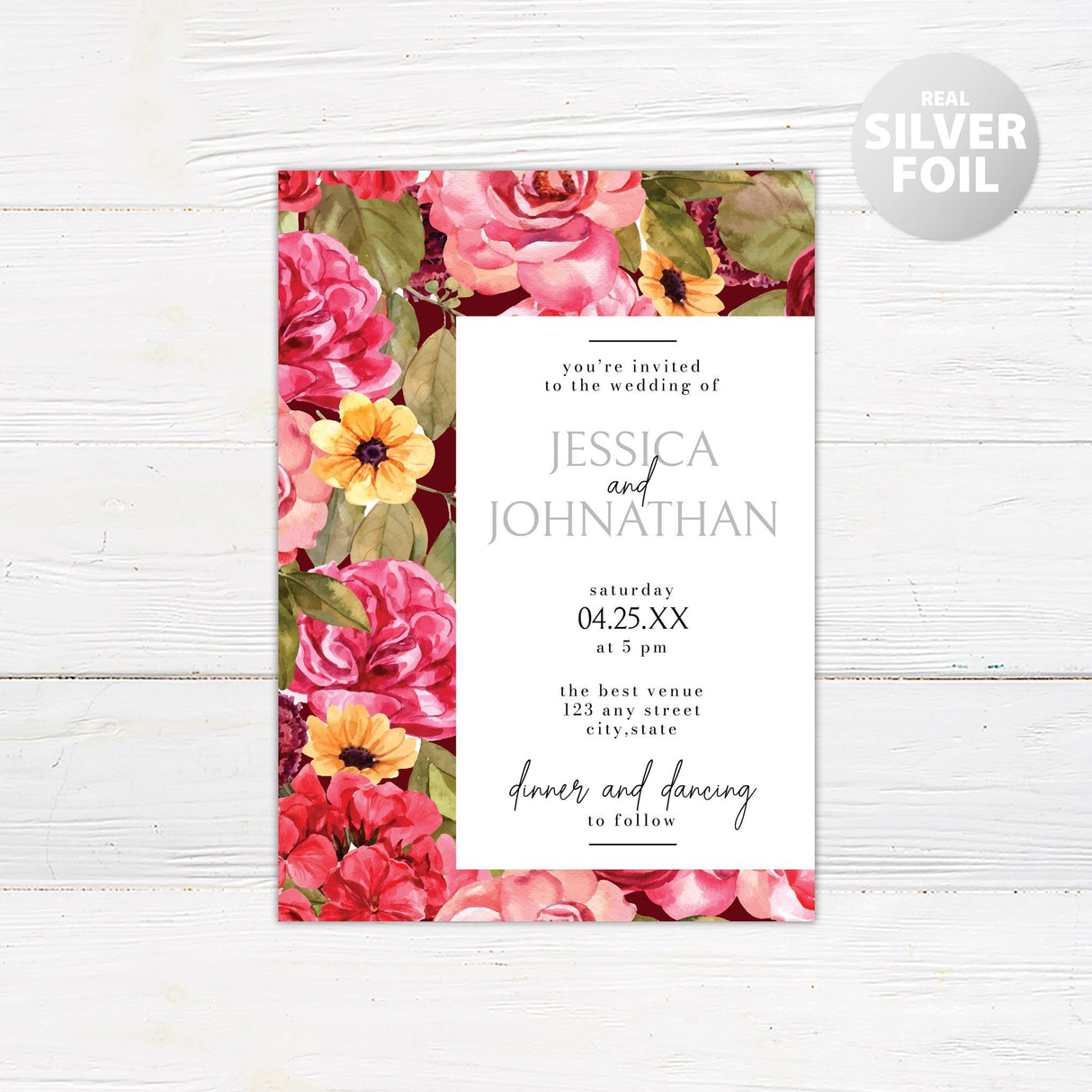 Bright Pink Floral Foil Invitation - goprintplus