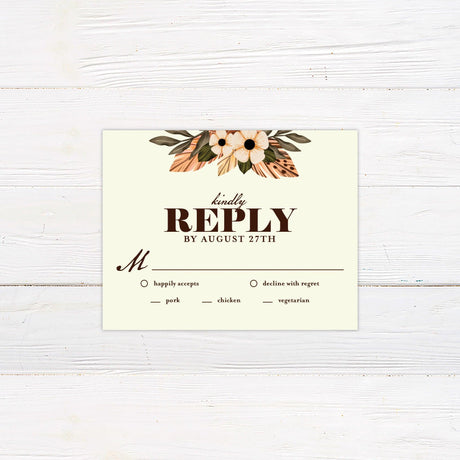 Brown Boho Floral Invitations - goprintplus