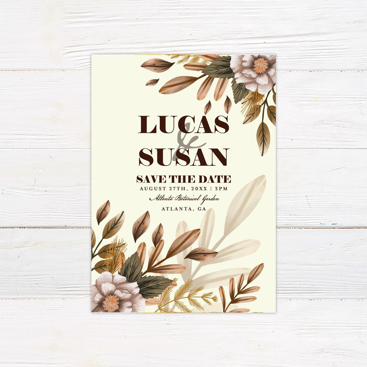 Brown Boho Floral Save The Date - goprintplus