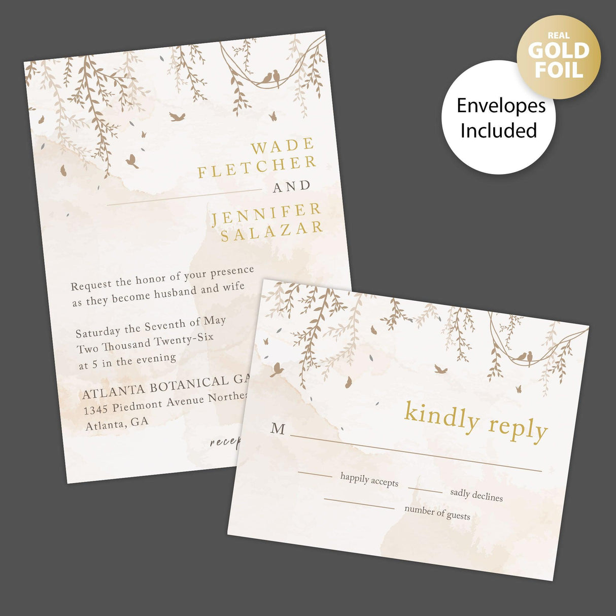 Brown Botanical Foil Invitation - goprintplus