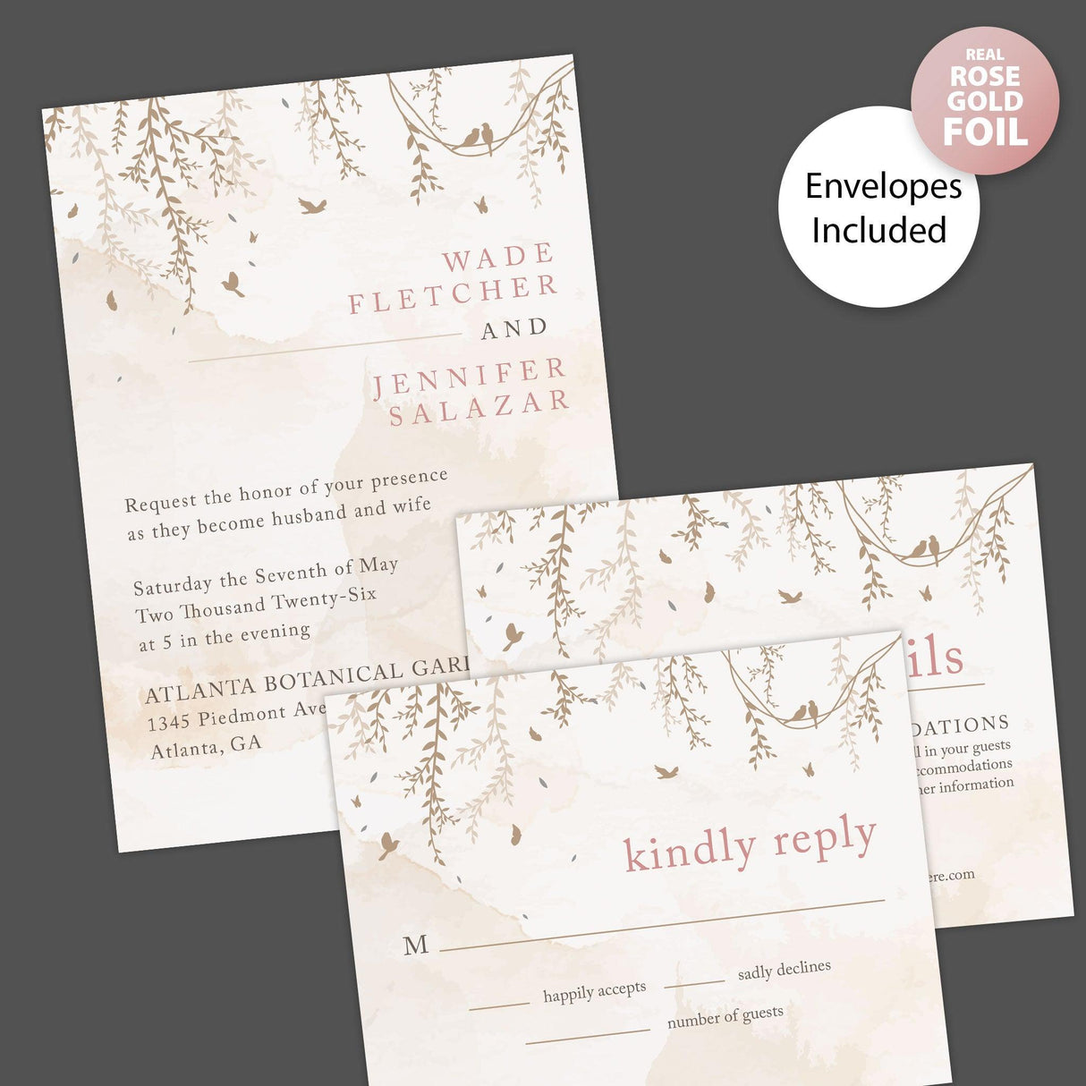 Brown Botanical Foil Invitation - goprintplus