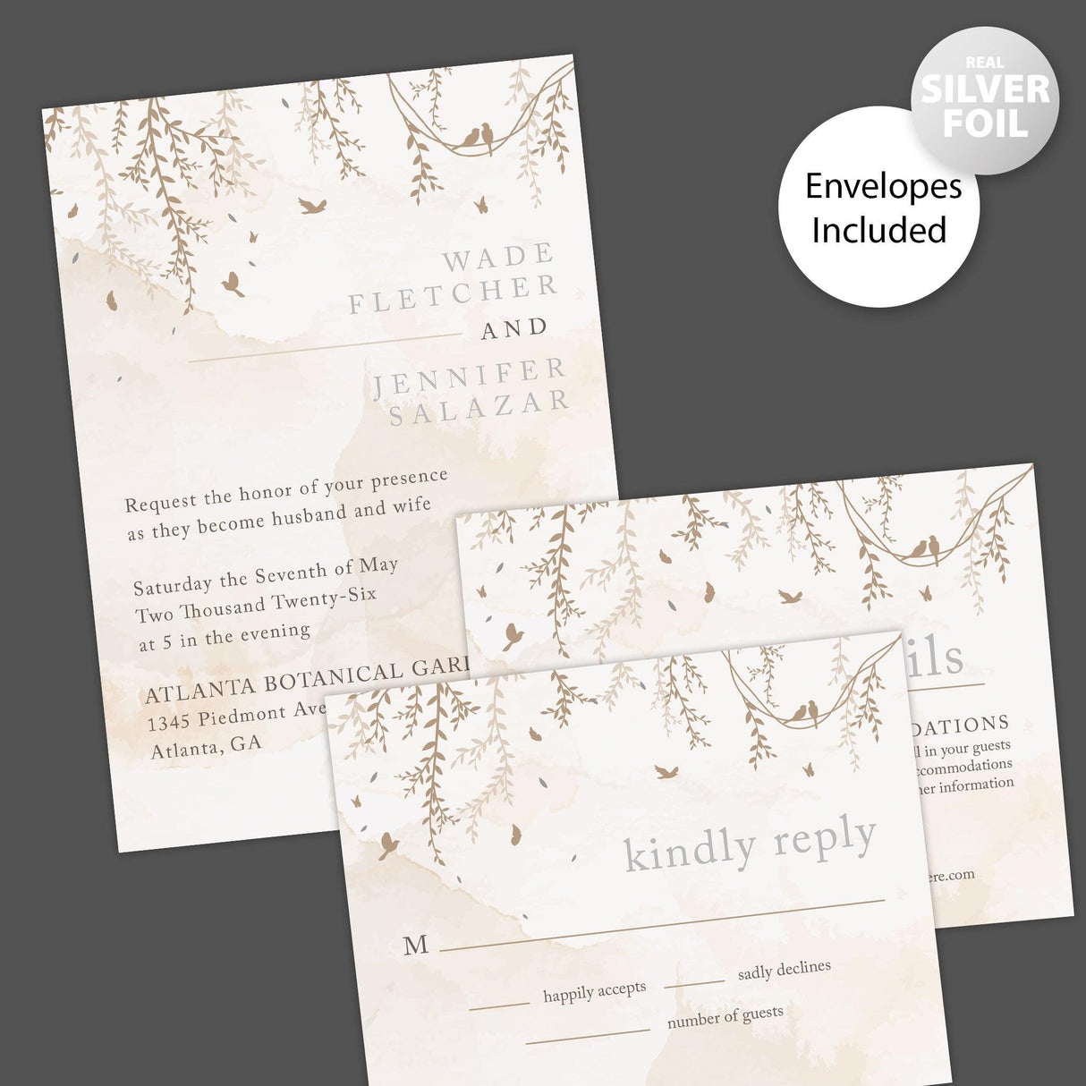 Brown Botanical Foil Invitation - goprintplus