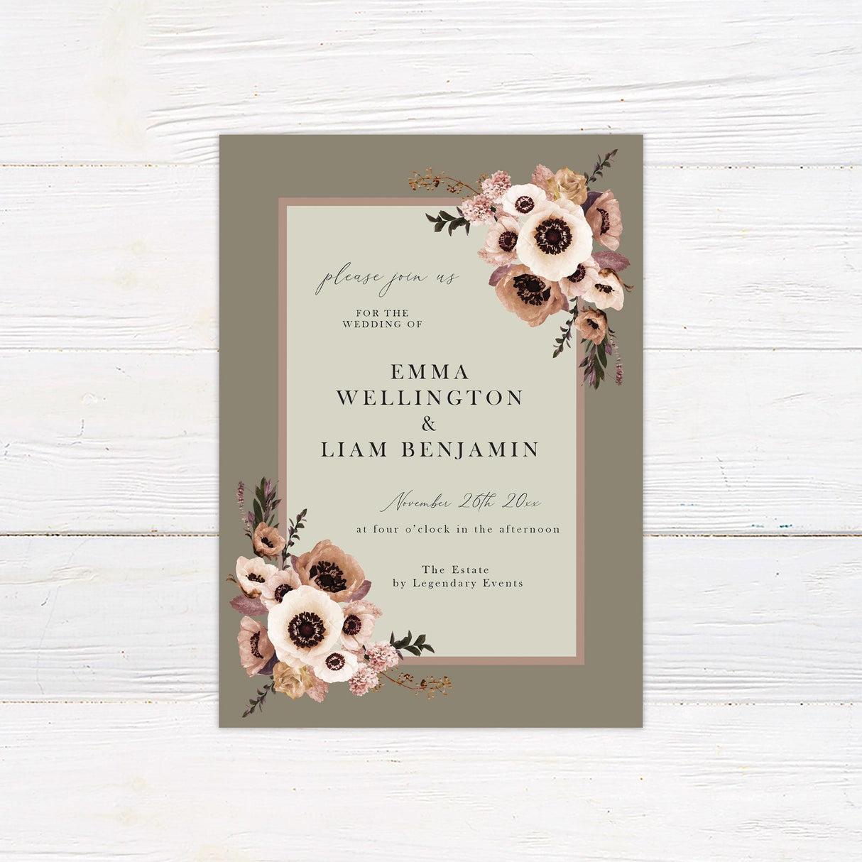 Brown Romantic Floral Invitations - goprintplus