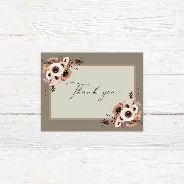 Brown Romantic Floral Thank You Card - goprintplus