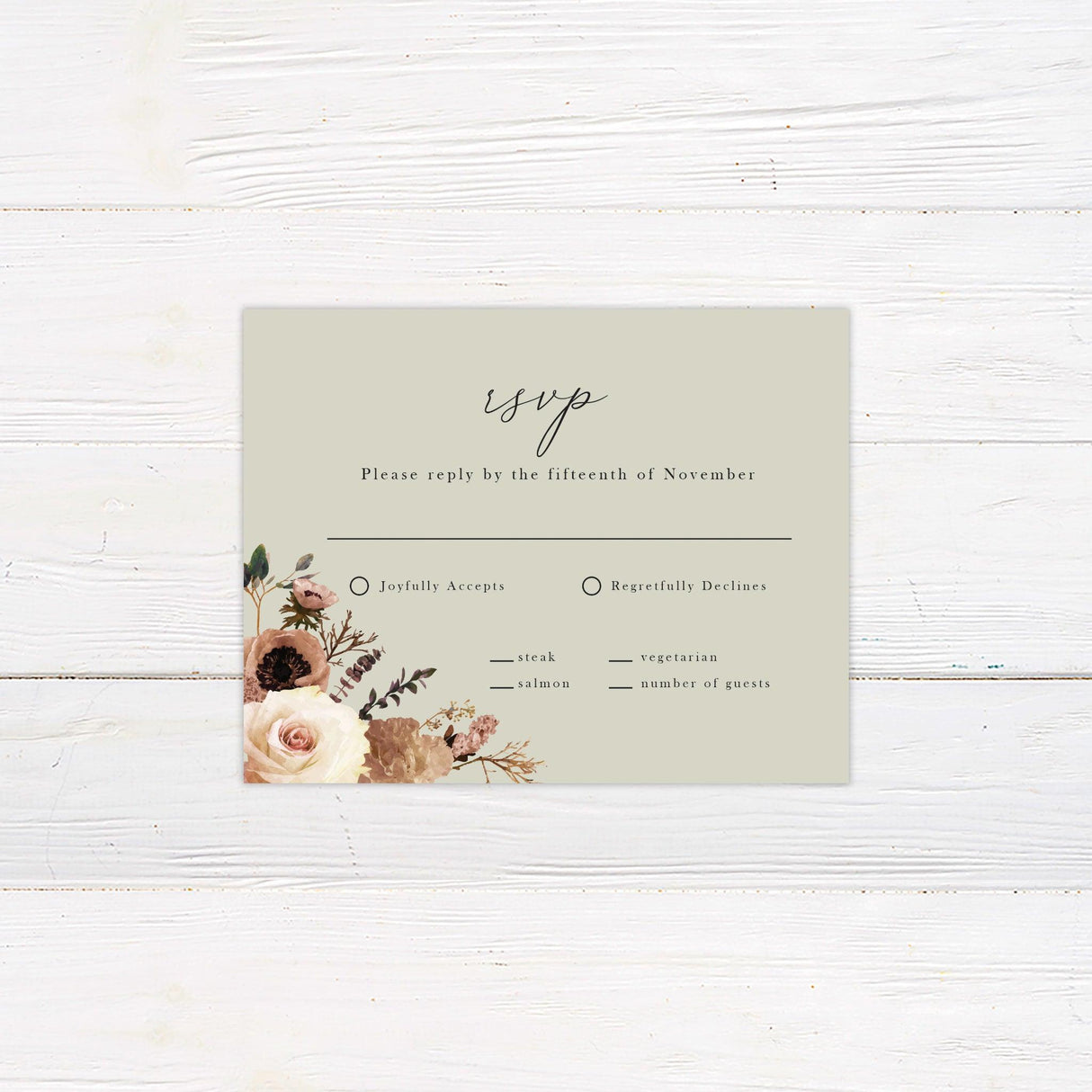 Brown Romantic Floral RSVP - goprintplus