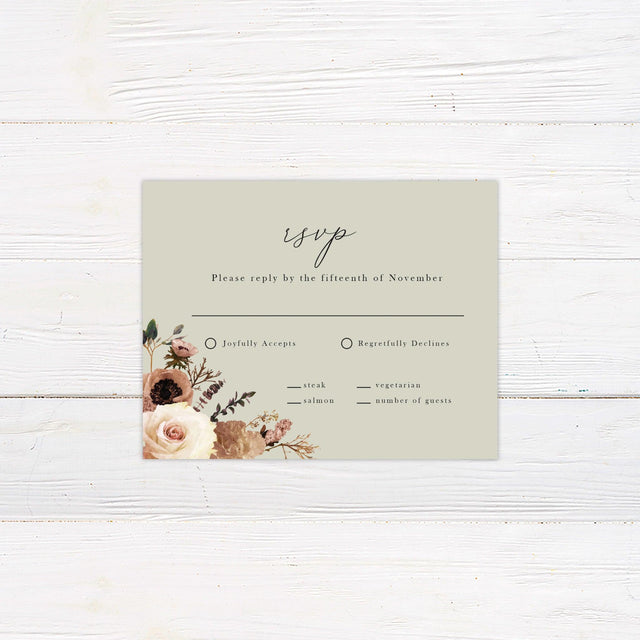 Brown Romantic Floral RSVP - goprintplus