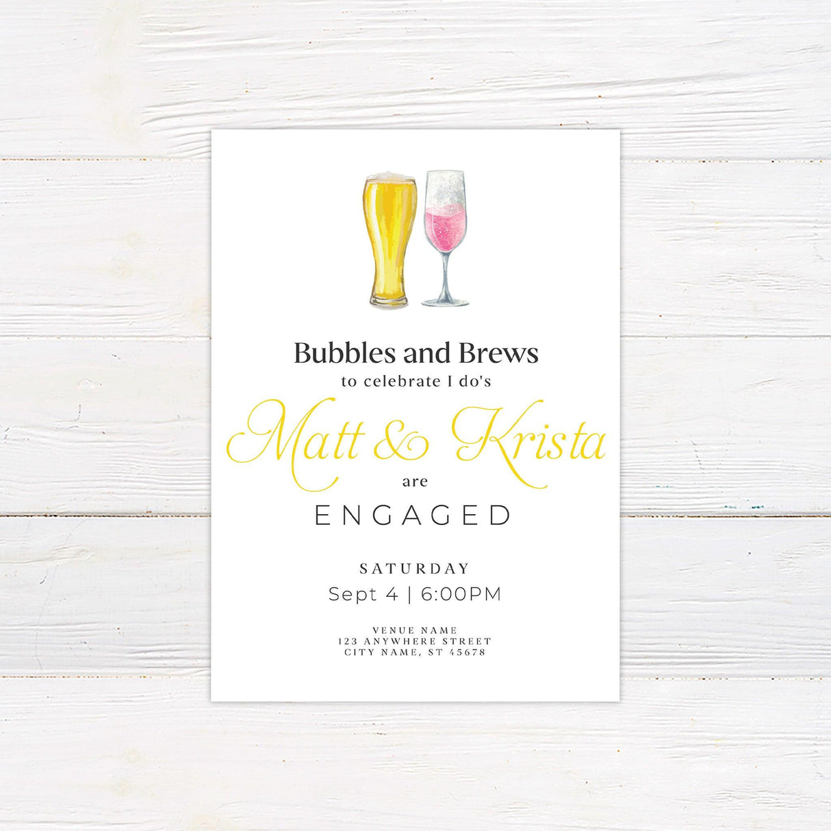 Bubbles and Brews Engagement Invitation - goprintplus