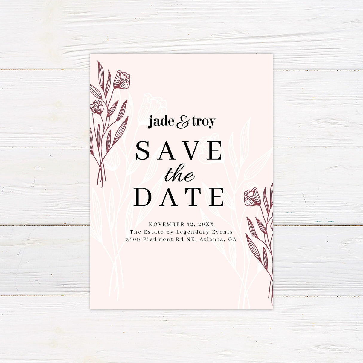 Burgundy Botanical Invitations - goprintplus