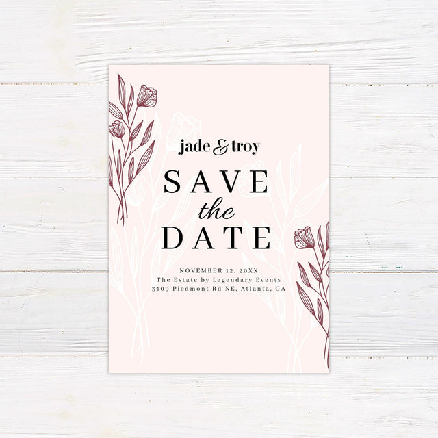 Burgundy Botanical Save The Date - goprintplus