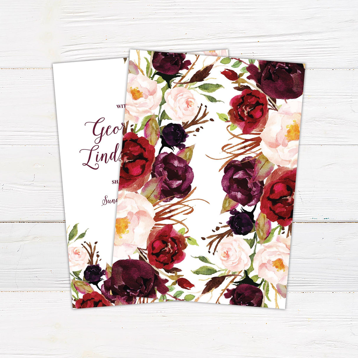 Burgundy Floral Invitations - goprintplus