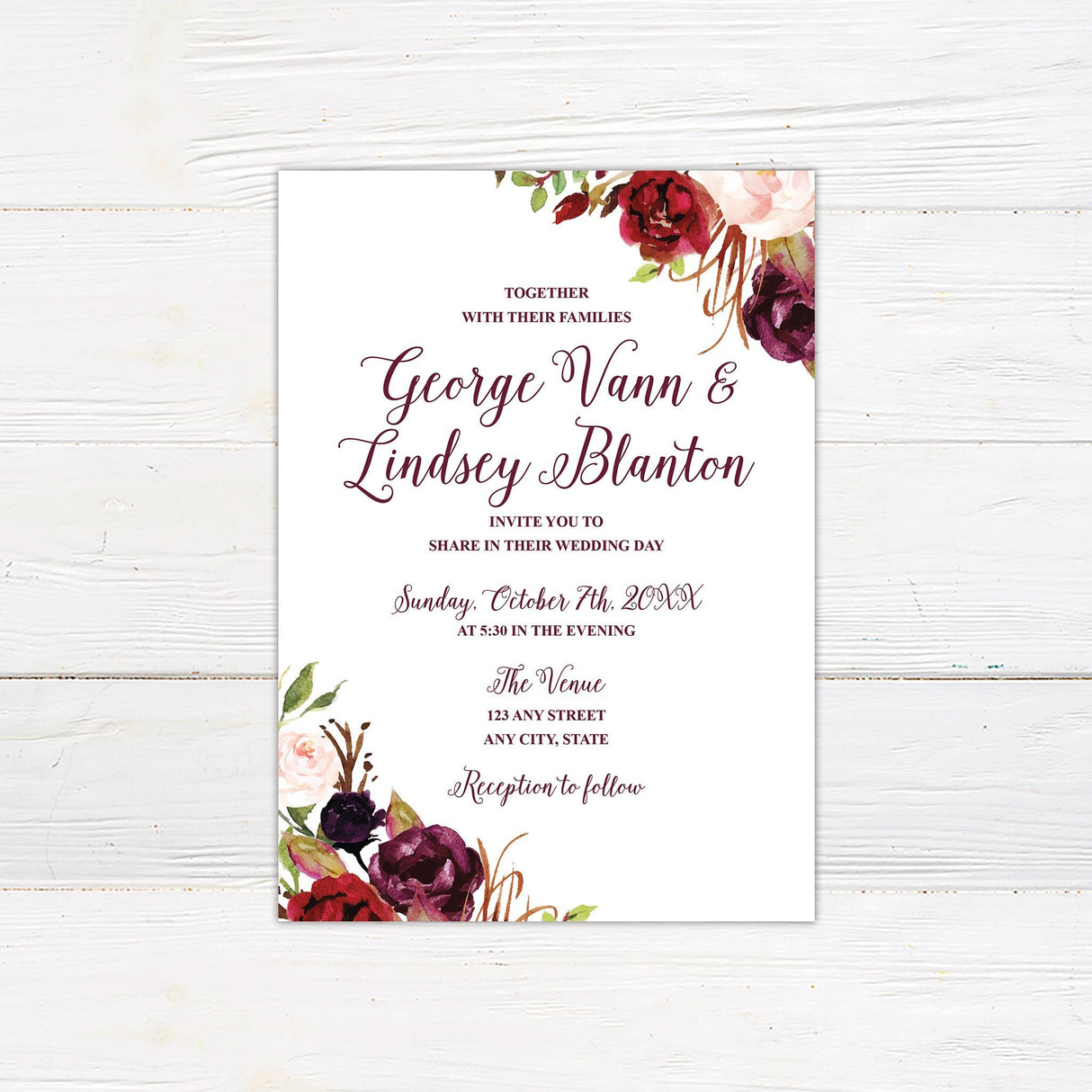 Burgundy Floral Invitations - goprintplus