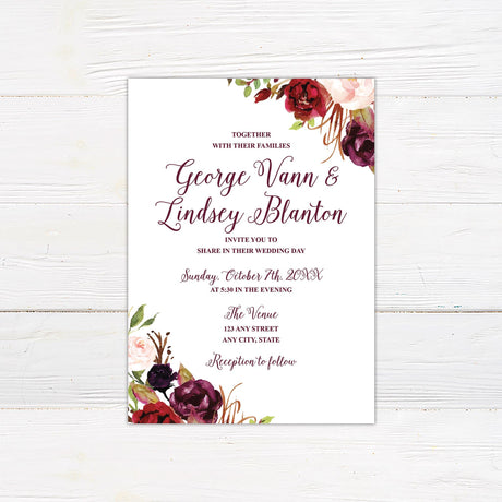 Burgundy Floral Invitations - goprintplus