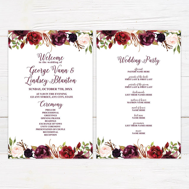 Burgundy Floral Program - goprintplus