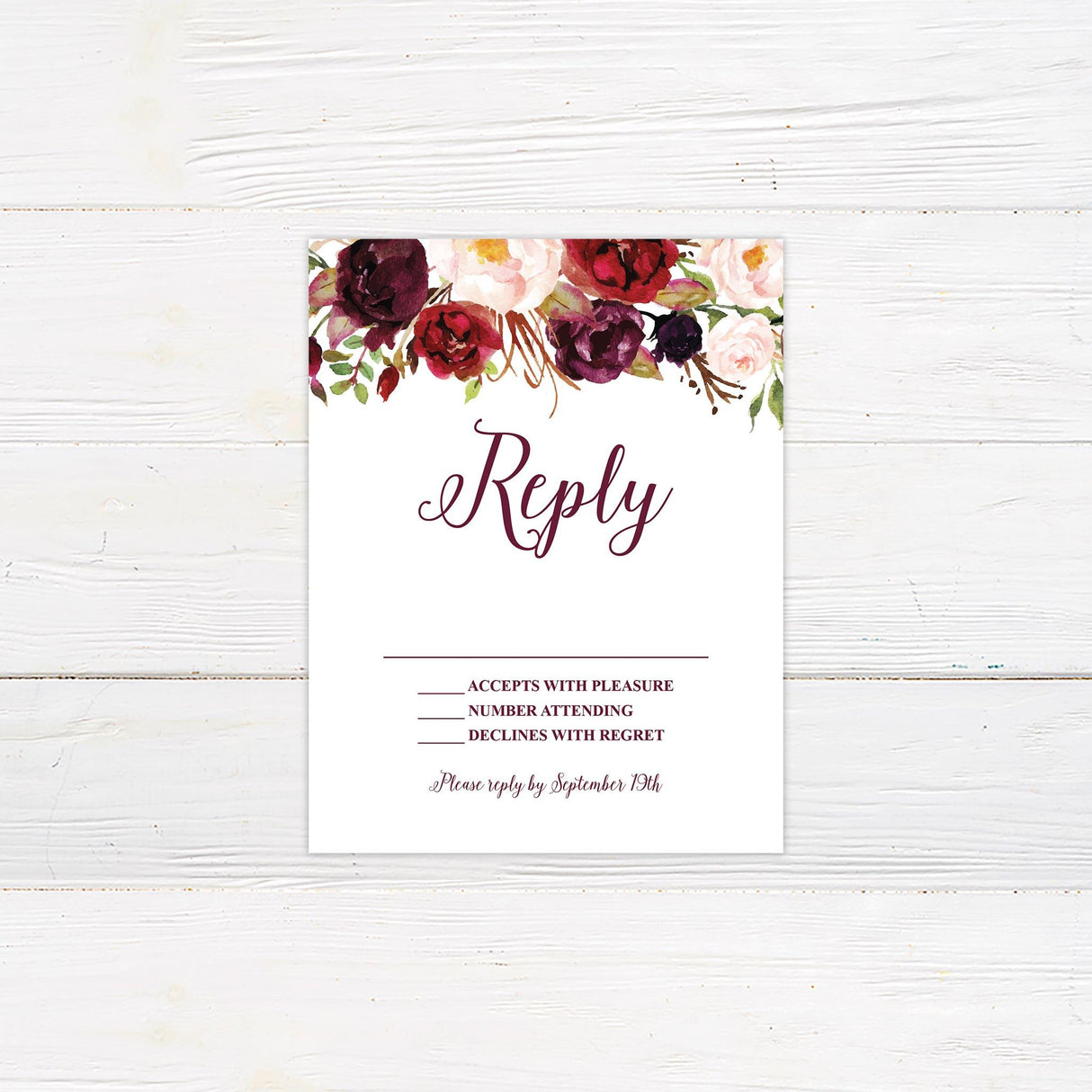 Burgundy Floral Invitations - goprintplus