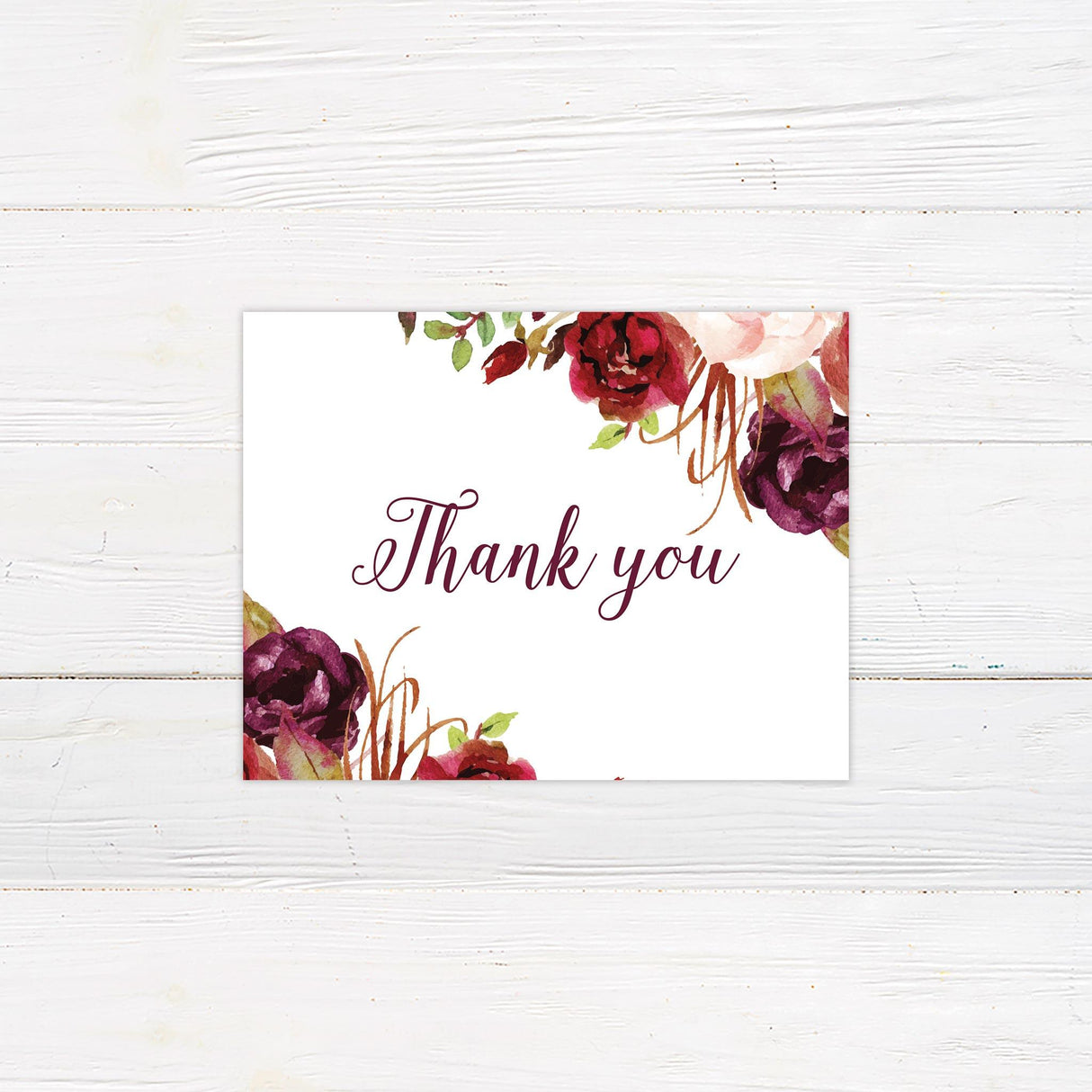 Burgundy Floral Thank You Card - goprintplus