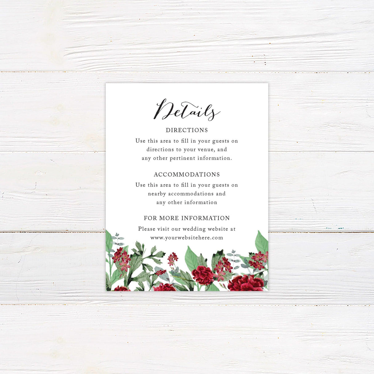 Burgundy Floral Wreath Details Cards - goprintplus