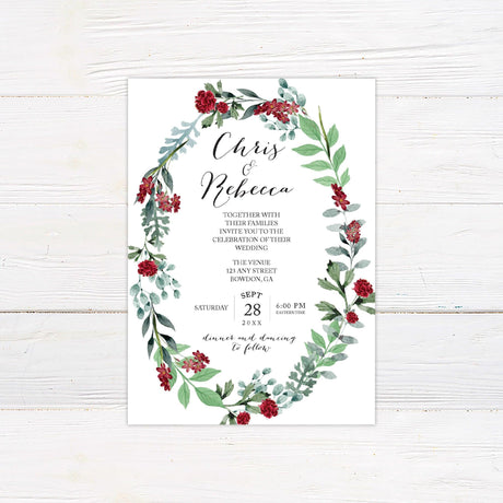 Burgundy Floral Wreath Invitations - goprintplus