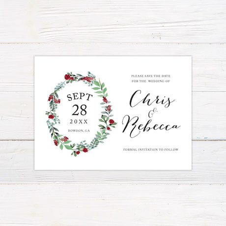 Burgundy Floral Wreath Save The Date - goprintplus