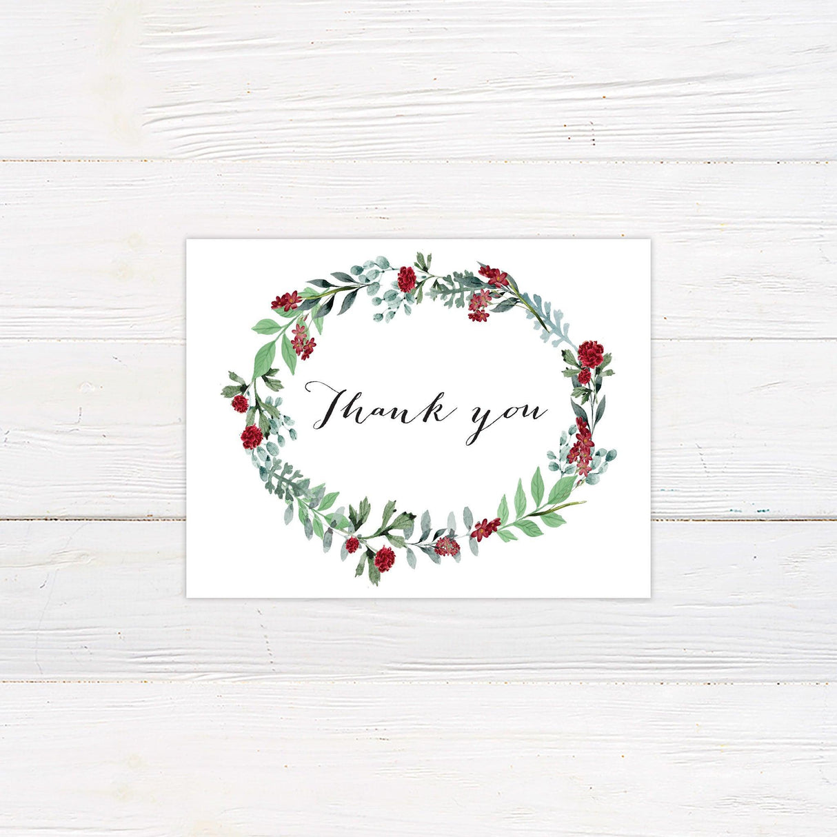 Burgundy Floral Wreath Thank You Card - goprintplus