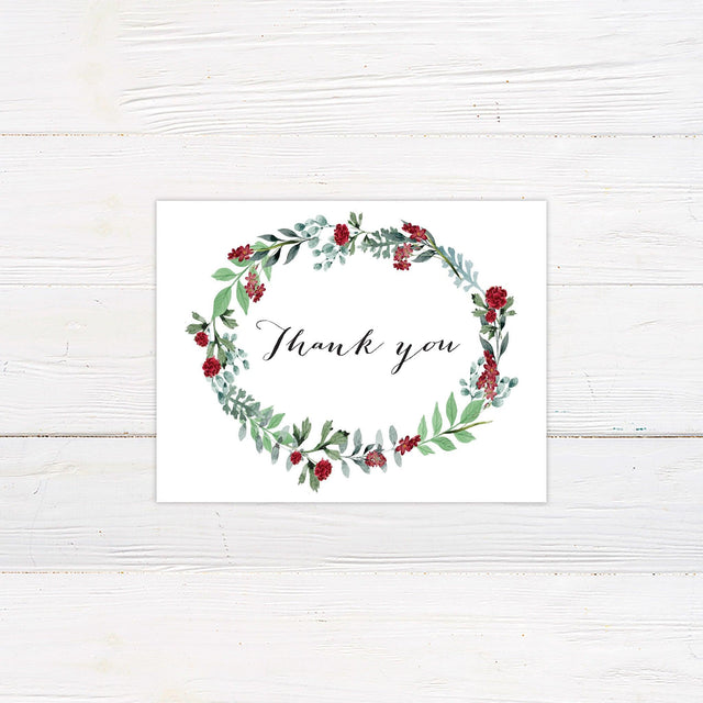 Burgundy Floral Wreath Thank You Card - goprintplus