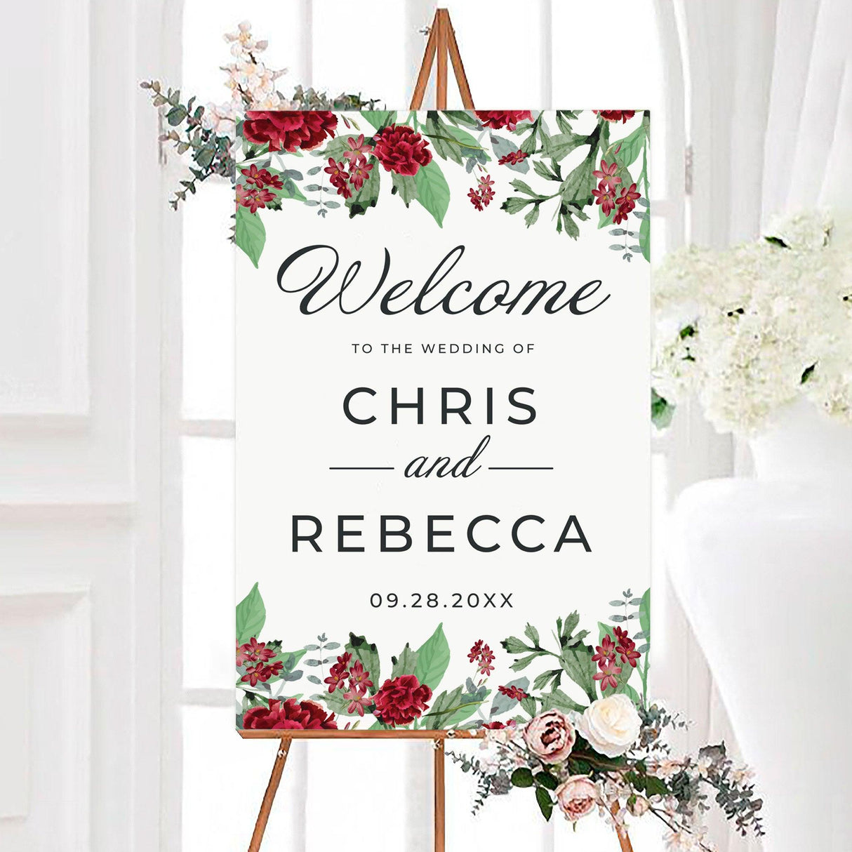 Burgundy Floral Wreath Sign - goprintplus