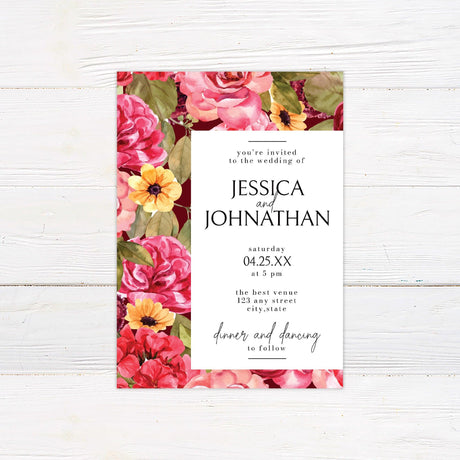 Bright Pink Floral Invitations - goprintplus