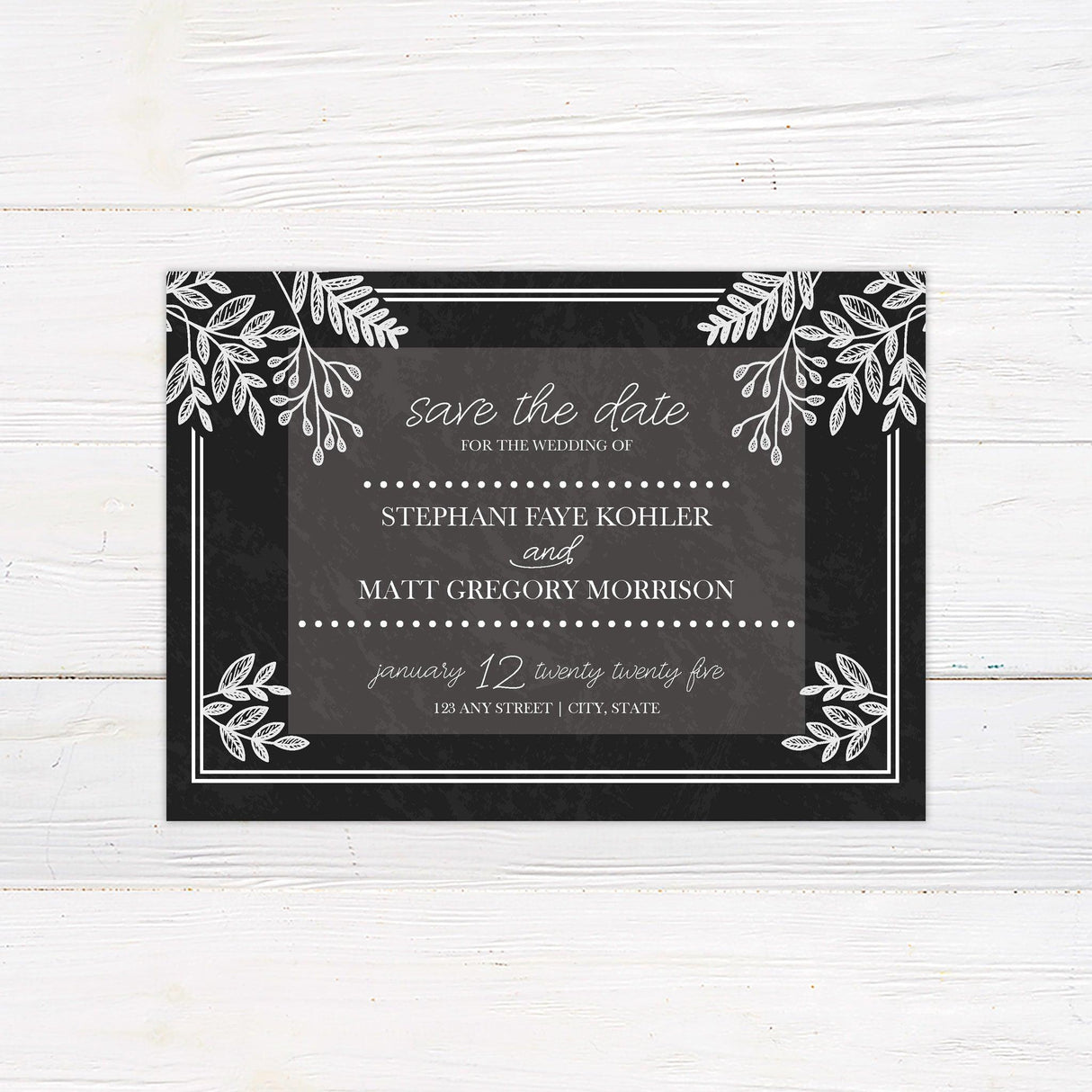 Chalk Dusted Leaves Save The Date - goprintplus