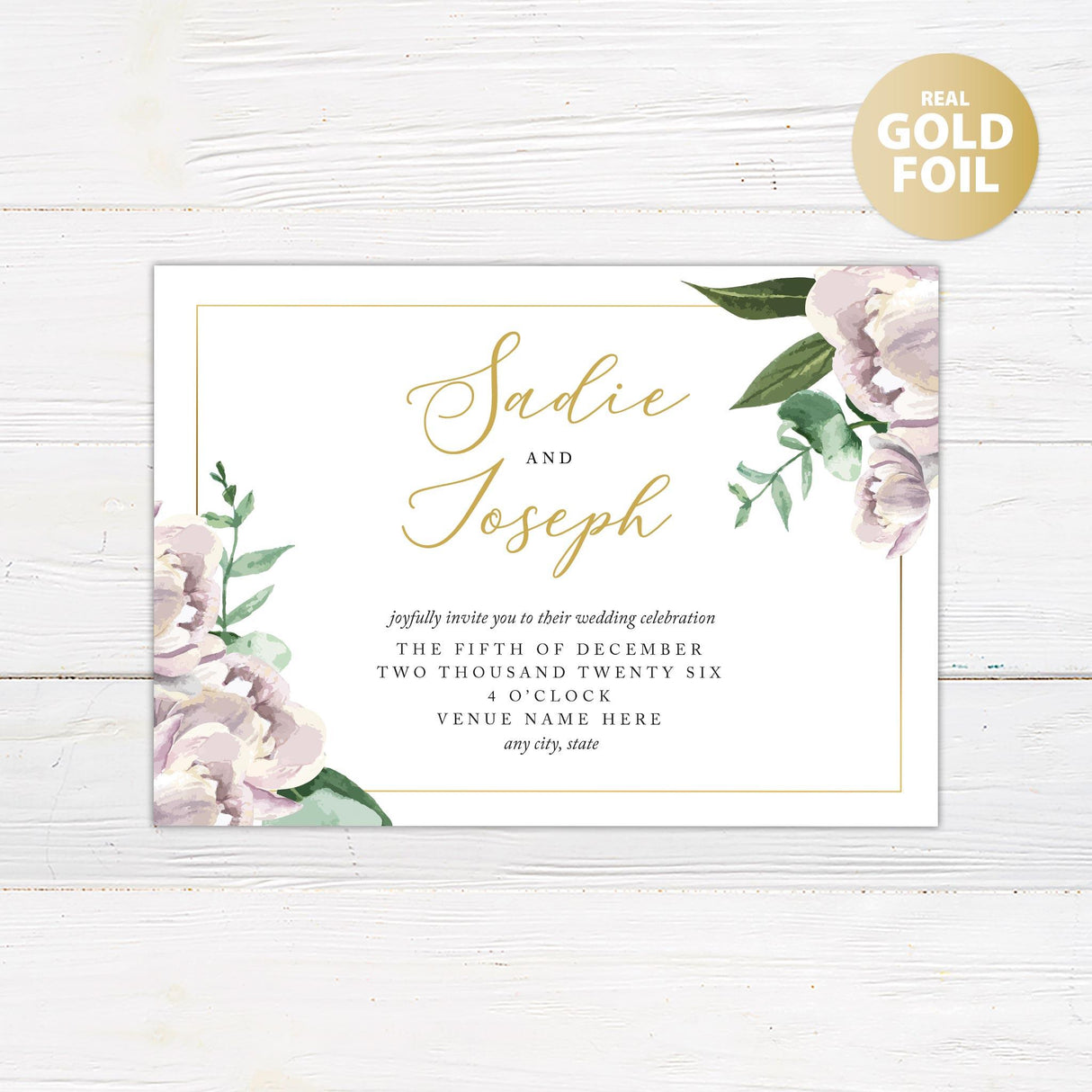 Champagne Blossoms Foil Invitation - goprintplus