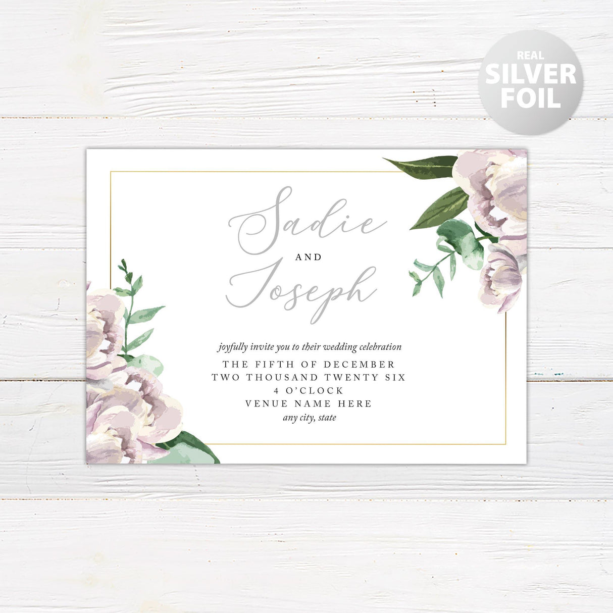 Champagne Blossoms Foil Invitation - goprintplus