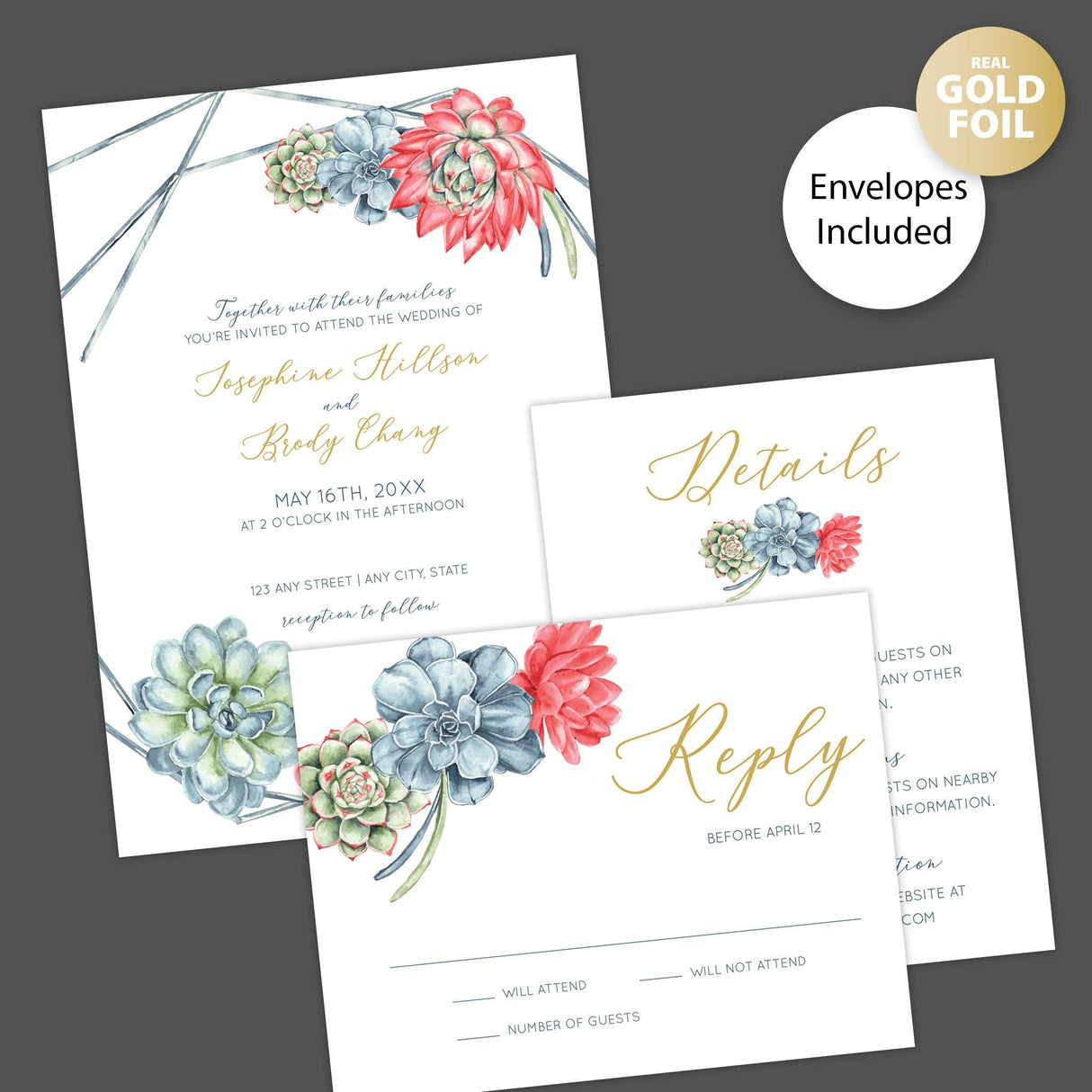 Charming Succulents Foil Invitation - goprintplus