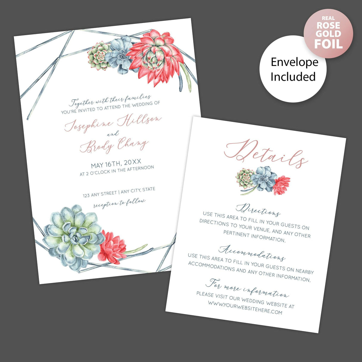 Charming Succulents Foil Invitation - goprintplus