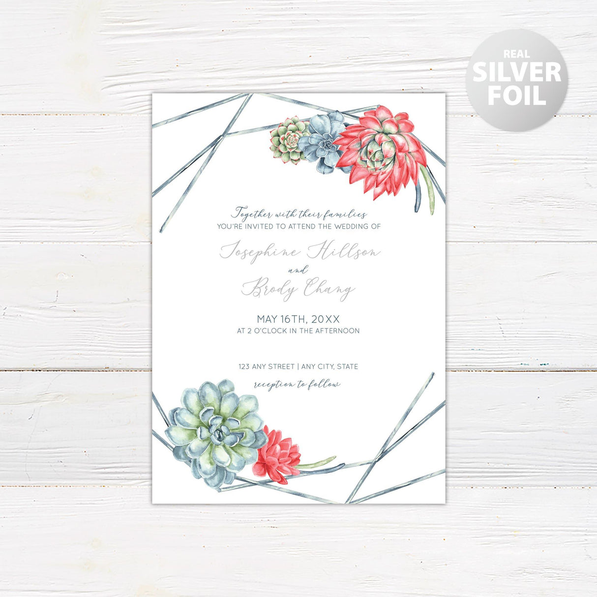 Charming Succulents Foil Invitation - goprintplus