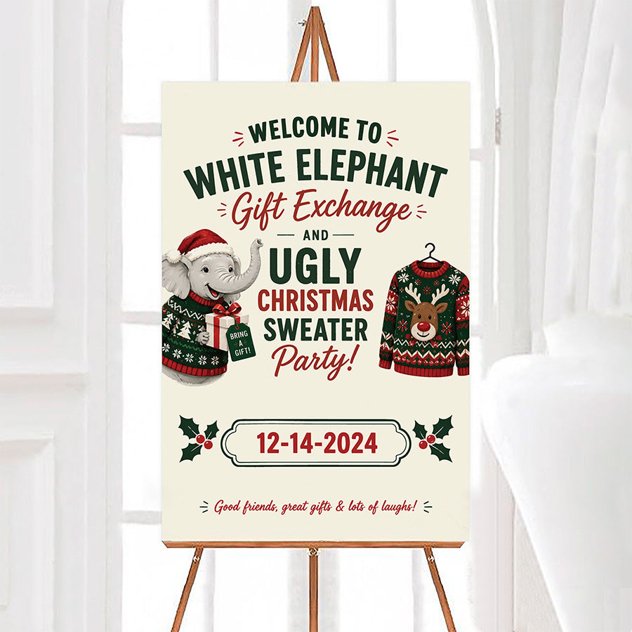 White Elephant Ugly Sweater Party Welcome Sign