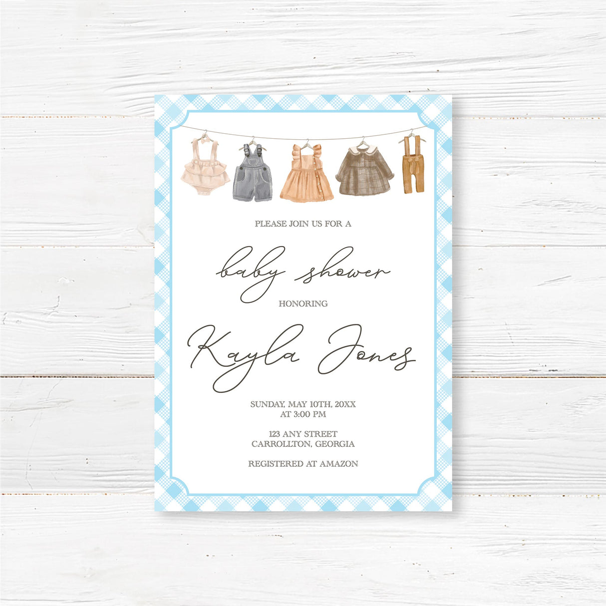 Invitación rústica para baby shower con tendedero | Baby shower de estilo granja vintage