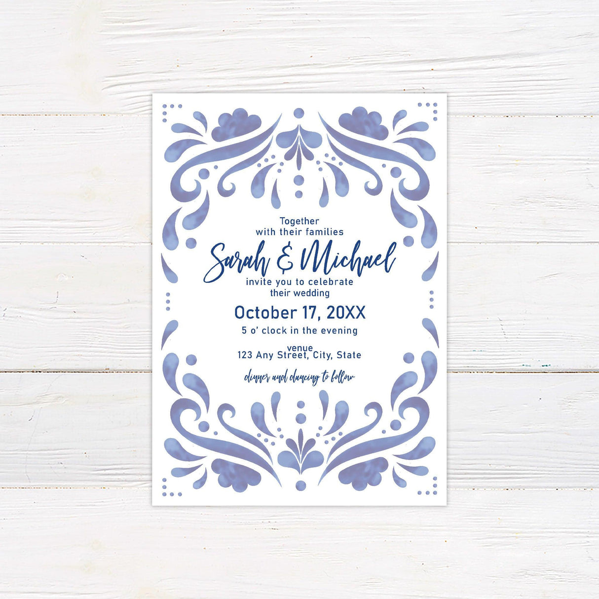 Cobalt Tile Invitations - goprintplus