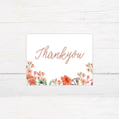 Coral Floral Thank You Card - goprintplus