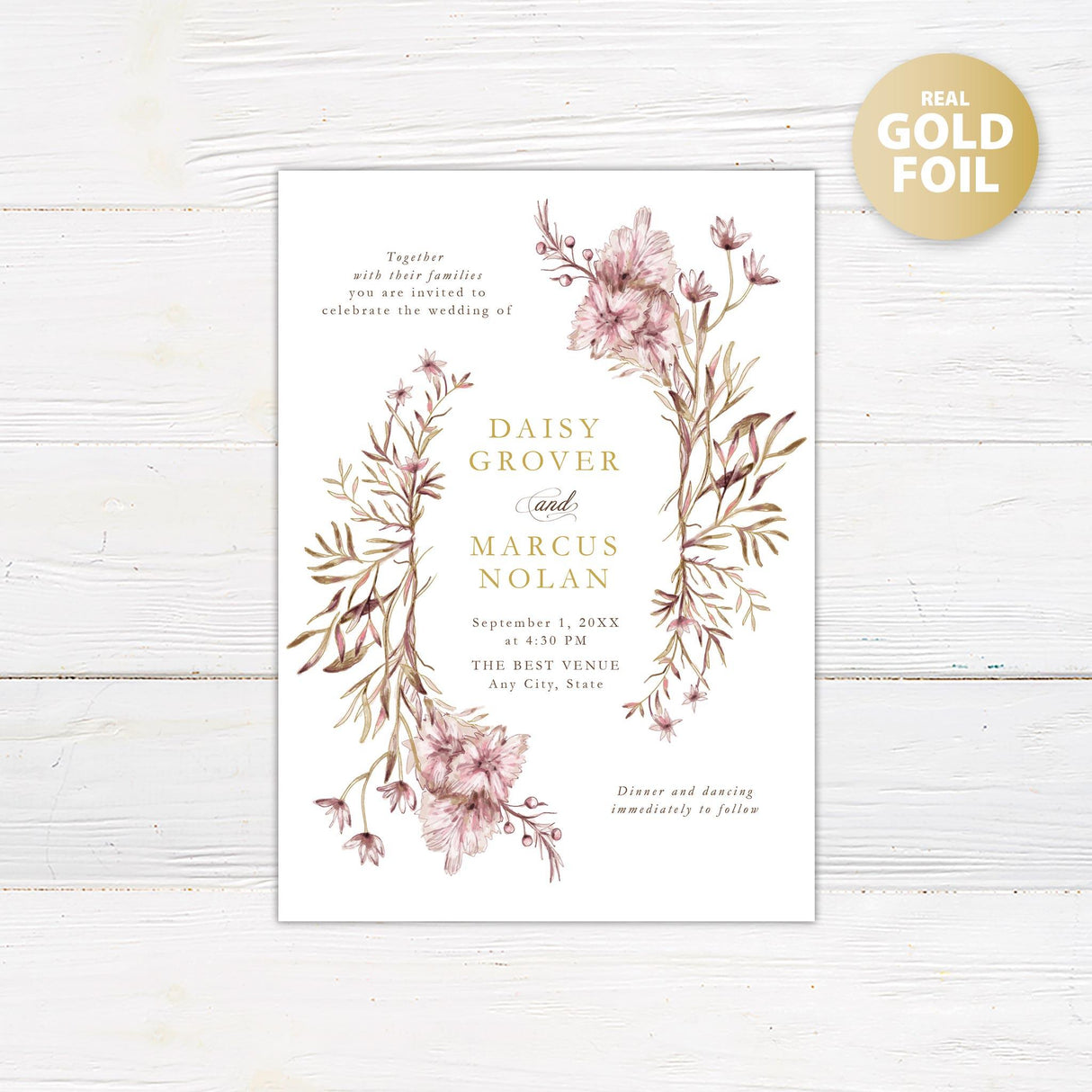 Dainty Branches Foil Invitation - goprintplus