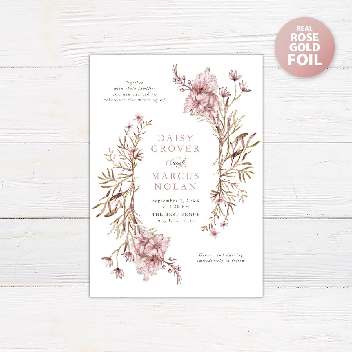 Dainty Branches Foil Invitation - goprintplus