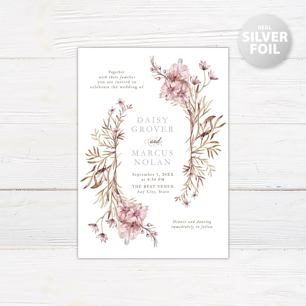 Dainty Branches Foil Invitation - goprintplus