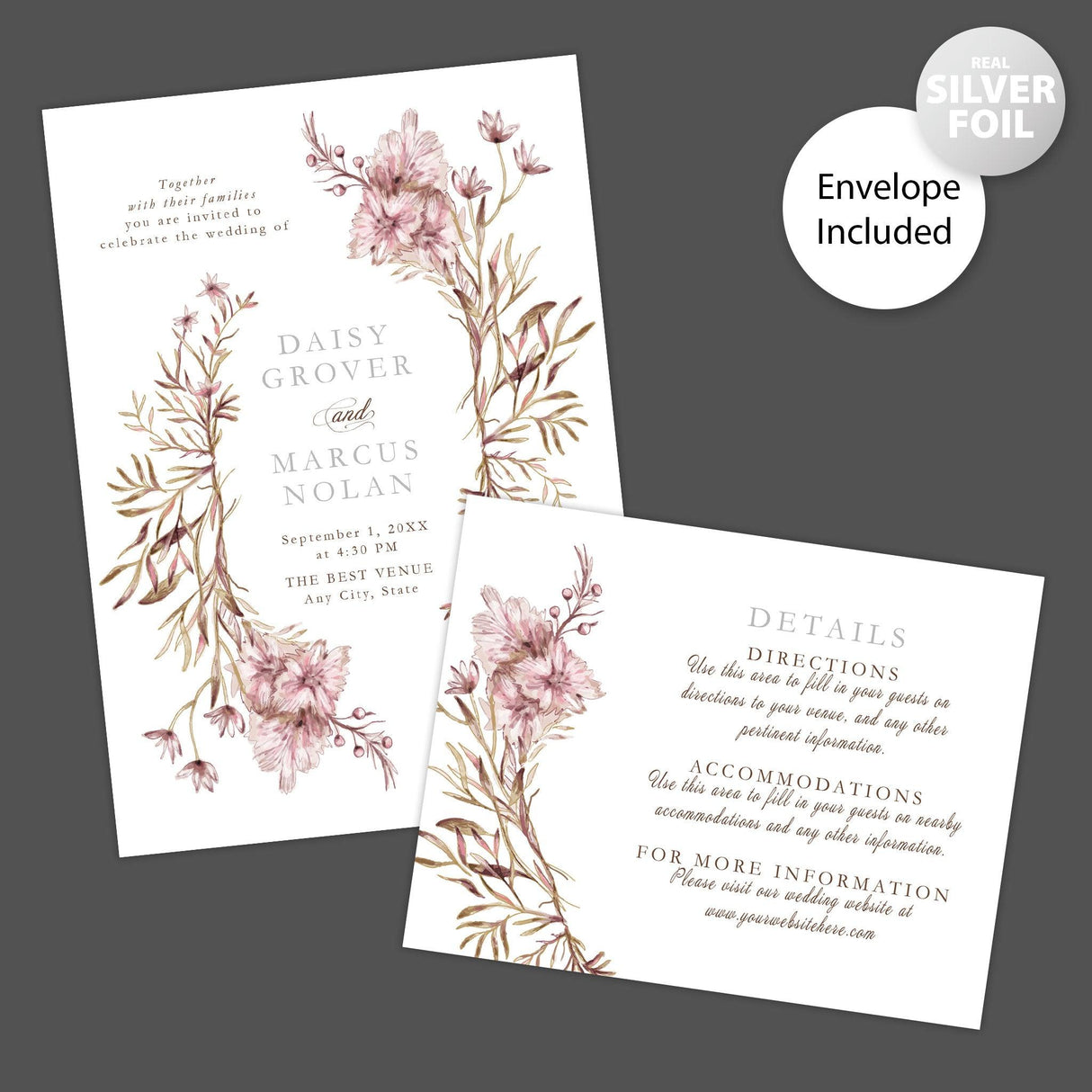 Dainty Branches Foil Invitation - goprintplus