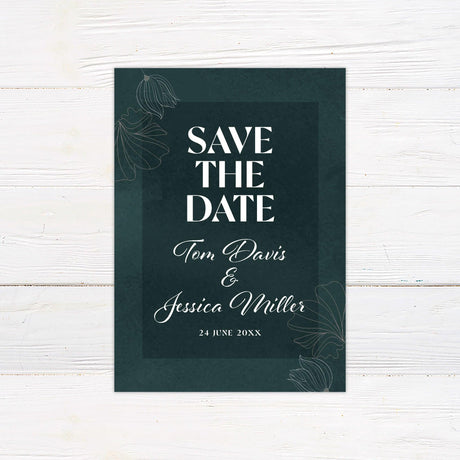 Dark Green Floral Save The Date - goprintplus