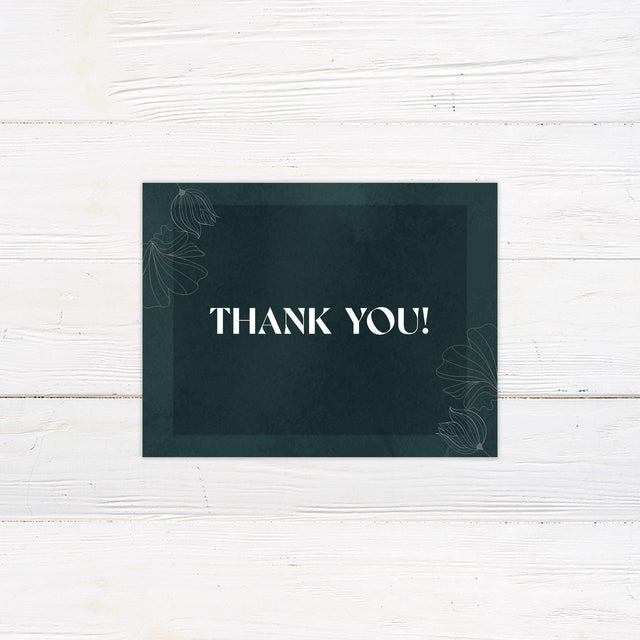 Dark Green Floral Thank You Card - goprintplus