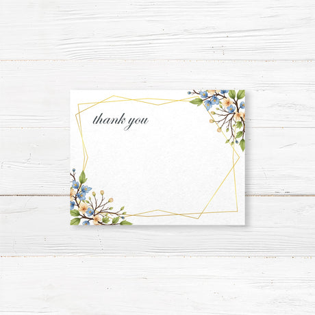 Bridal shower thank-you card, floral wedding stationery, custom thank-you notes, elegant thank-you stationery, gold frame thank-you card